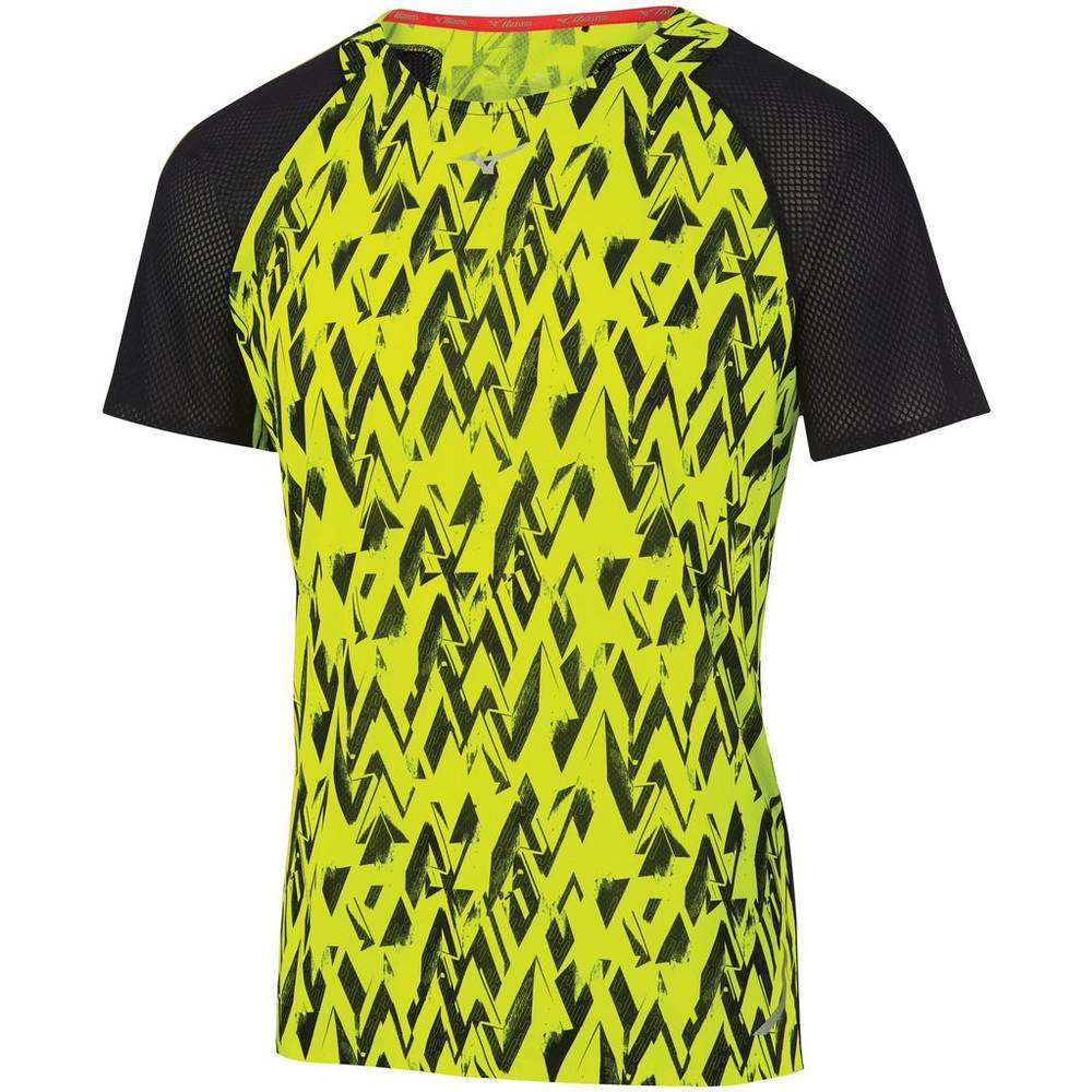 Panske Tričko Mizuno Aero Bezecke Žlté/Čierne Vypredaj GYBH54792